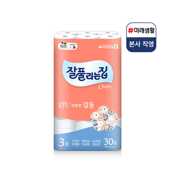 미래생활 잘풀리는집 따뜻한감동 3겹 무형광 화장지 25m, 30롤, 1팩 | getmall