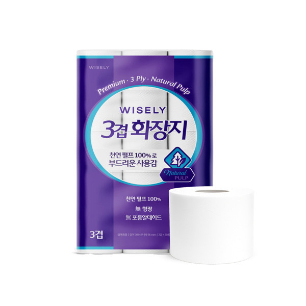 와이즐리 도톰한 3겹으로 두툼한 천연펄프 100프로 깨끗한 화장지 30m, 30롤, 1팩 | getmall